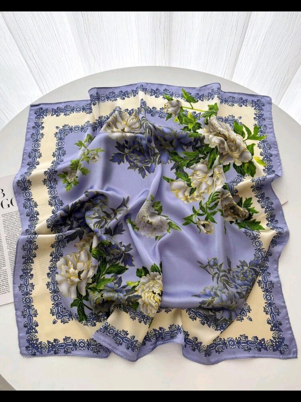 Floral Lavender Cream Square Scarf